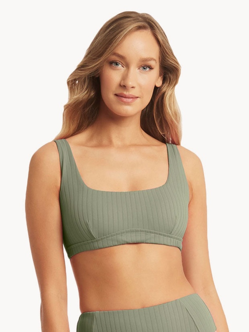 Sea Level Swim Vesper Ribbed Bikini Top Sage Green Square Neck NWT Sz 6